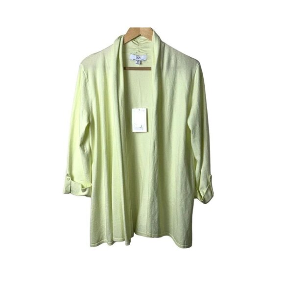 Magaschoni Key Lime Green Open Front Rolled Sleeve Duster Cardigan Size Medium - Picture 1 of 8